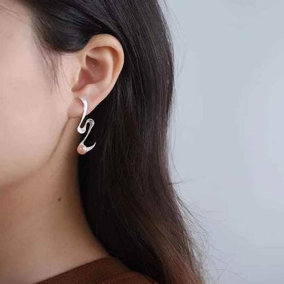 Pearl Minimalism: LFJA0118 Spiral Curved Stud Earrings in 925 Sterling Silver, Charm Jewelry - Touchy Style