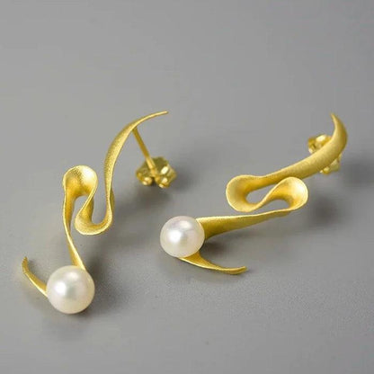 Pearl Minimalism: LFJA0118 Spiral Curved Stud Earrings in 925 Sterling Silver, Charm Jewelry - Touchy Style .