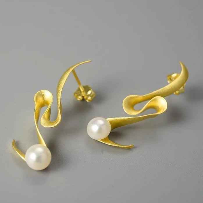 Pearl Minimalism: LFJA0118 Spiral Curved Stud Earrings in 925 Sterling Silver, Charm Jewelry - Touchy Style