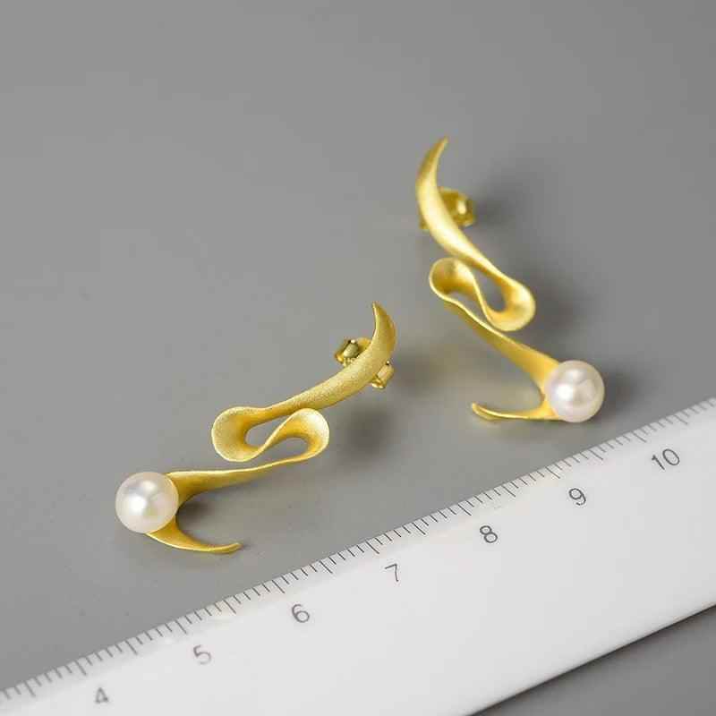 Pearl Minimalism: LFJA0118 Spiral Curved Stud Earrings in 925 Sterling Silver, Charm Jewelry - Touchy Style