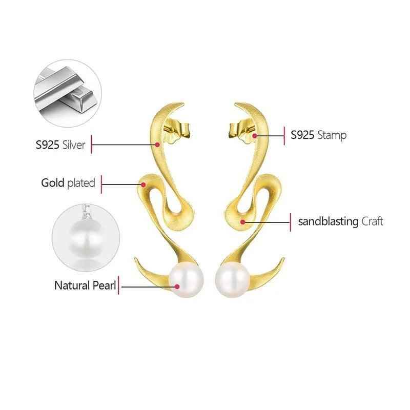 Pearl Minimalism: LFJA0118 Spiral Curved Stud Earrings in 925 Sterling Silver, Charm Jewelry - Touchy Style