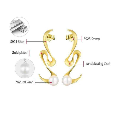 Pearl Minimalism: LFJA0118 Spiral Curved Stud Earrings in 925 Sterling Silver, Charm Jewelry - Touchy Style