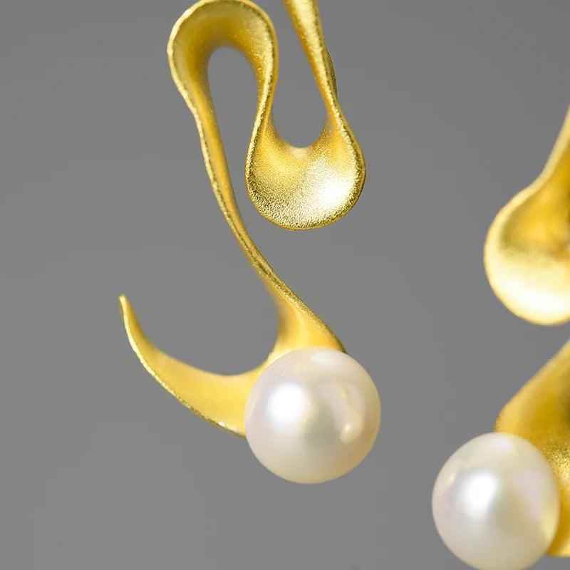 Pearl Minimalism: LFJA0118 Spiral Curved Stud Earrings in 925 Sterling Silver, Charm Jewelry - Touchy Style