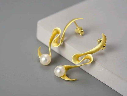 Pearl Minimalism: LFJA0118 Spiral Curved Stud Earrings in 925 Sterling Silver, Charm Jewelry - Touchy Style