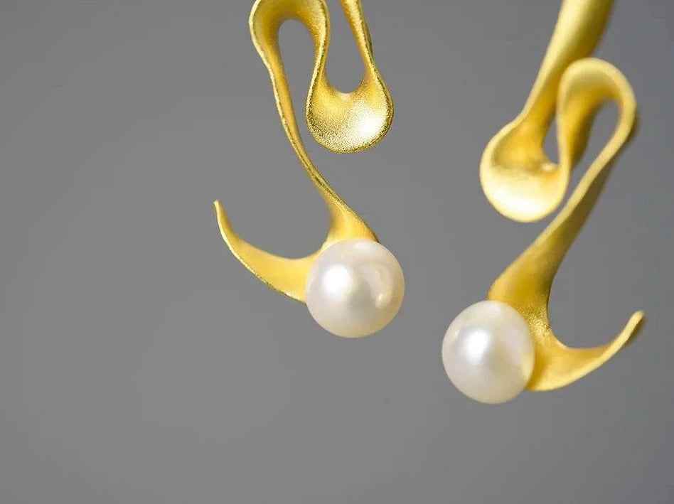 Pearl Minimalism: LFJA0118 Spiral Curved Stud Earrings in 925 Sterling Silver, Charm Jewelry - Touchy Style