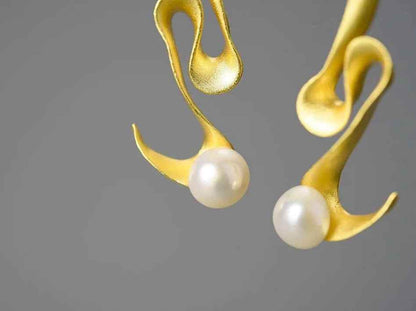 Pearl Minimalism: LFJA0118 Spiral Curved Stud Earrings in 925 Sterling Silver, Charm Jewelry - Touchy Style