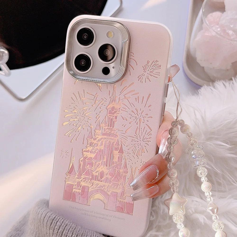 Pink Glitter Castle Cute Phone Case with Lanyard for iPhone 15, 14, 13, 12 Pro Max, and more - Touchy Style .