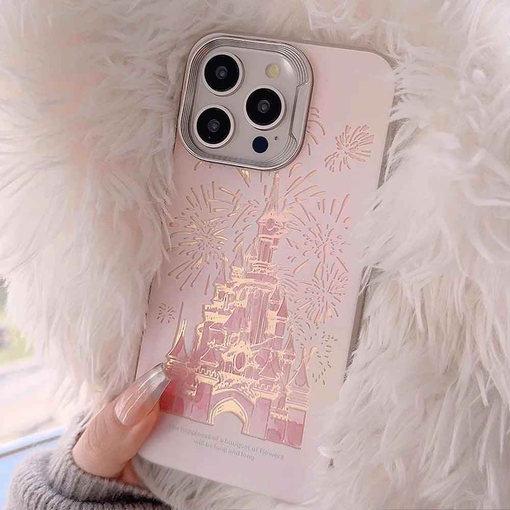 Pink Glitter Castle Cute Phone Case with Lanyard for iPhone 15, 14, 13, 12 Pro Max, and more - Touchy Style .