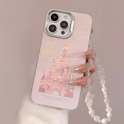 Pink Glitter Castle Cute Phone Case with Lanyard for iPhone 15, 14, 13, 12 Pro Max, and more - Touchy Style .