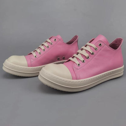 Pink Leather Lace-Up Sneakers - Women&