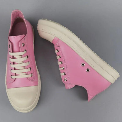 Pink Leather Lace-Up Sneakers - Women&