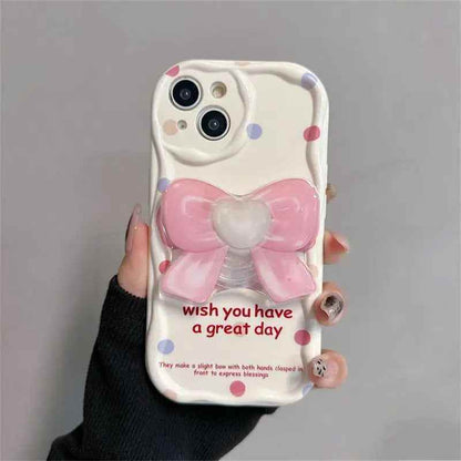 Pink Tulip Rabbit Cute Phone Case With Holder For iPhone 15, 14 Plus, 7, 8, X, XS, XR, 11, 12, and 13 Pro Max - B Pattern - Touchy Style