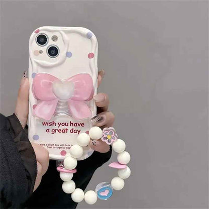 Pink Tulip Rabbit Cute Phone Case With Holder For iPhone 15, 14 Plus, 7, 8, X, XS, XR, 11, 12, and 13 Pro Max - B Pattern - Touchy Style