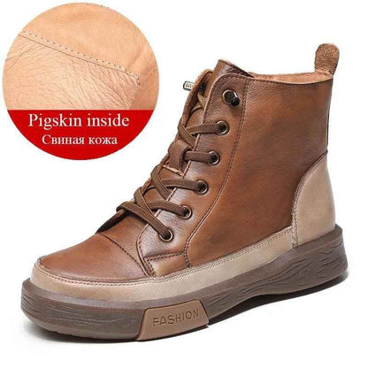 Platform Leather British Ankle Boots Women&