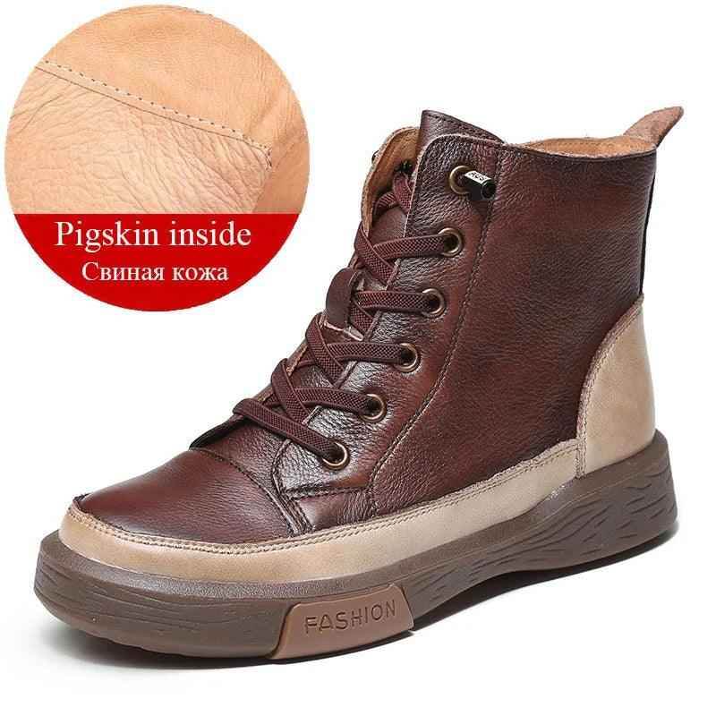 Platform Leather British Ankle Boots Women&