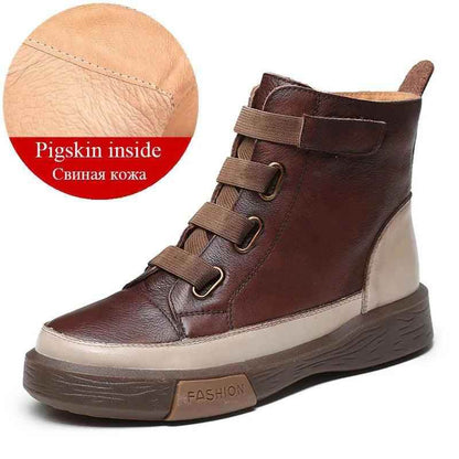 Platform Leather British Ankle Boots Women&