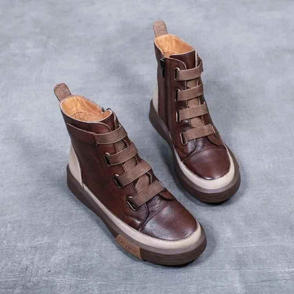 Platform Leather British Ankle Boots Women&