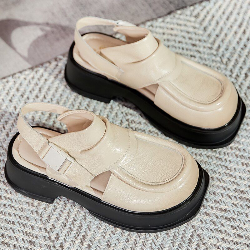 Platform Leather Roman Sandals - Women&