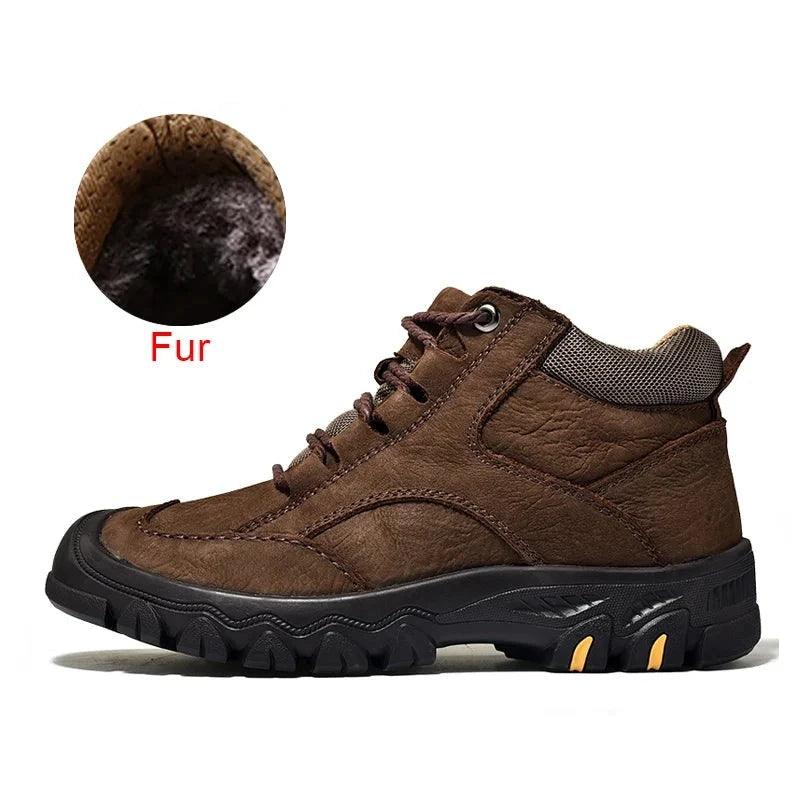 Plush Ankle Boots Leather Brown Men&
