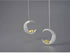 Puppy & Moon Long Dangle Earrings Charm Jewelry - 925 Sterling Silver - LFJB0265 - Touchy Style