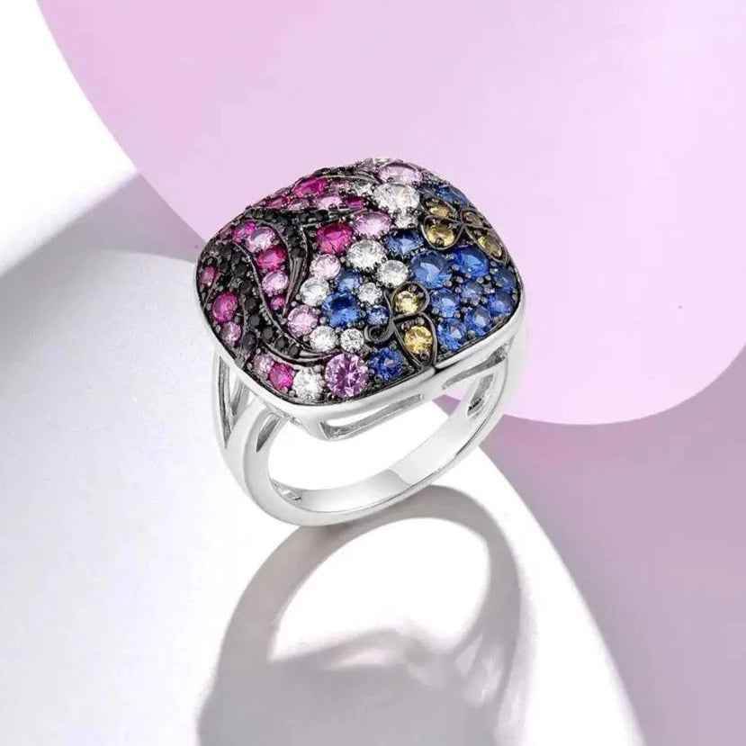 Pure 925 Sterling Silver Classical Square Finger Ring Charm Jewelry (FV1259) - Touchy Style