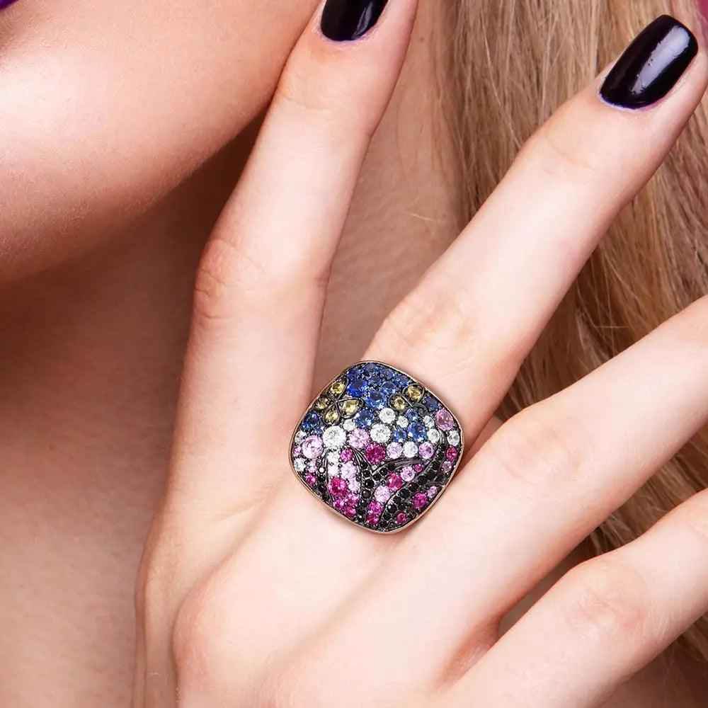 Pure 925 Sterling Silver Classical Square Finger Ring Charm Jewelry (FV1259) - Touchy Style