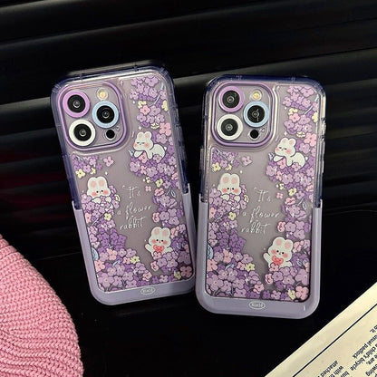 Purple Flowers Rabbit Cute Phone Cases with Stand Holder for iPhone 14 Pro Max 13 11 12 14 Plus - Touchy Style .