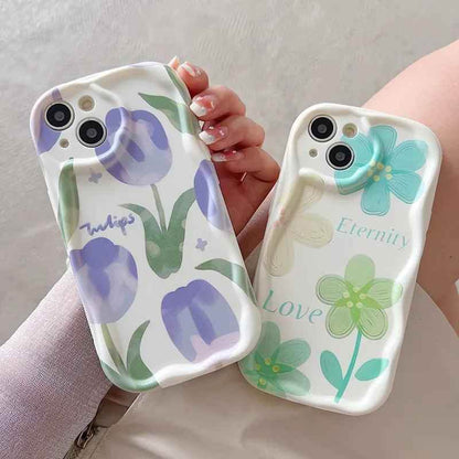 Purple Tulip Flower Pattern Cute Phone Case For iPhone 11, 12, 13, 14 Pro Max, 14 Plus, X, XR, XS Max, 7, 8 Plus - Touchy Style .