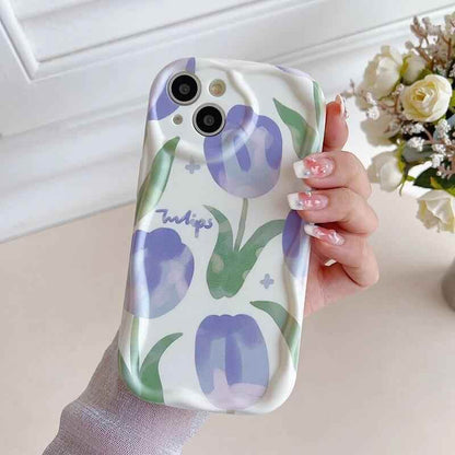 Purple Tulip Flower Pattern Cute Phone Case For iPhone 11, 12, 13, 14 Pro Max, 14 Plus, X, XR, XS Max, 7, 8 Plus - Touchy Style
