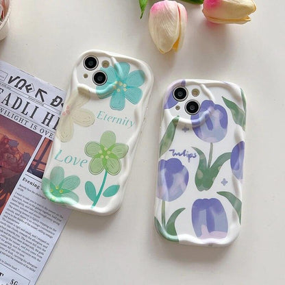 Purple Tulip Flower Pattern Cute Phone Case For iPhone 11, 12, 13, 14 Pro Max, 14 Plus, X, XR, XS Max, 7, 8 Plus - Touchy Style .