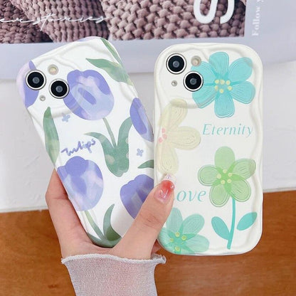 Purple Tulip Flower Pattern Cute Phone Case For iPhone 11, 12, 13, 14 Pro Max, 14 Plus, X, XR, XS Max, 7, 8 Plus - Touchy Style .