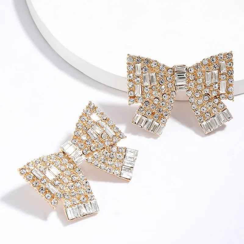 QAECJ5876 Big Earring Charm Jewelry - Fashion Rhinestone With Alloy Bowknot - Touchy Style