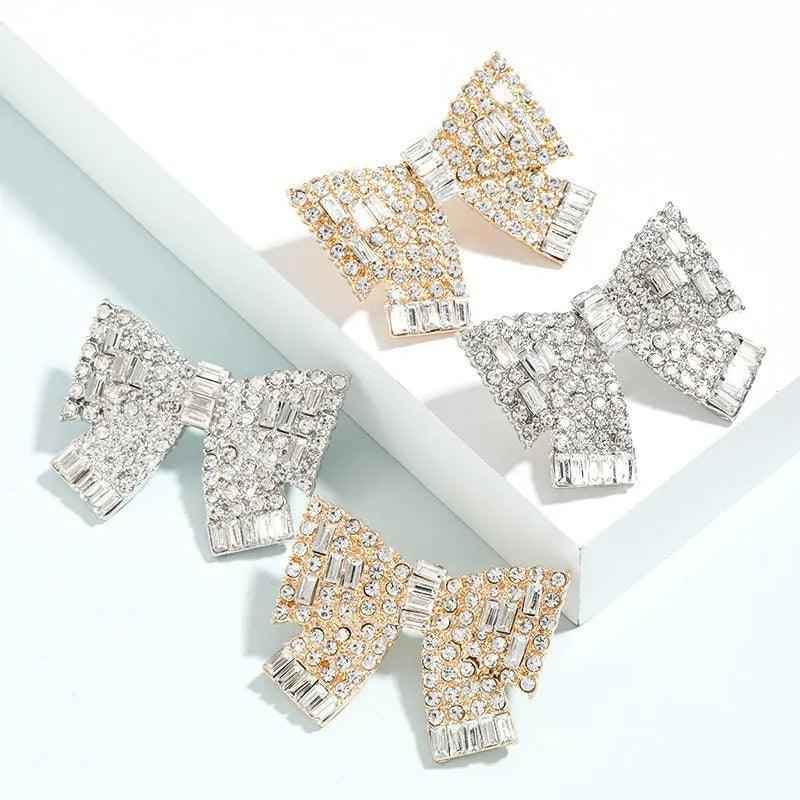 QAECJ5876 Big Earring Charm Jewelry - Fashion Rhinestone With Alloy Bowknot - Touchy Style