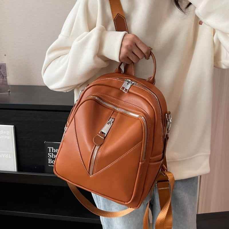 QB338 Cool Backpack - Solid Leather School Bag for Teenager Girls - Touchy Style