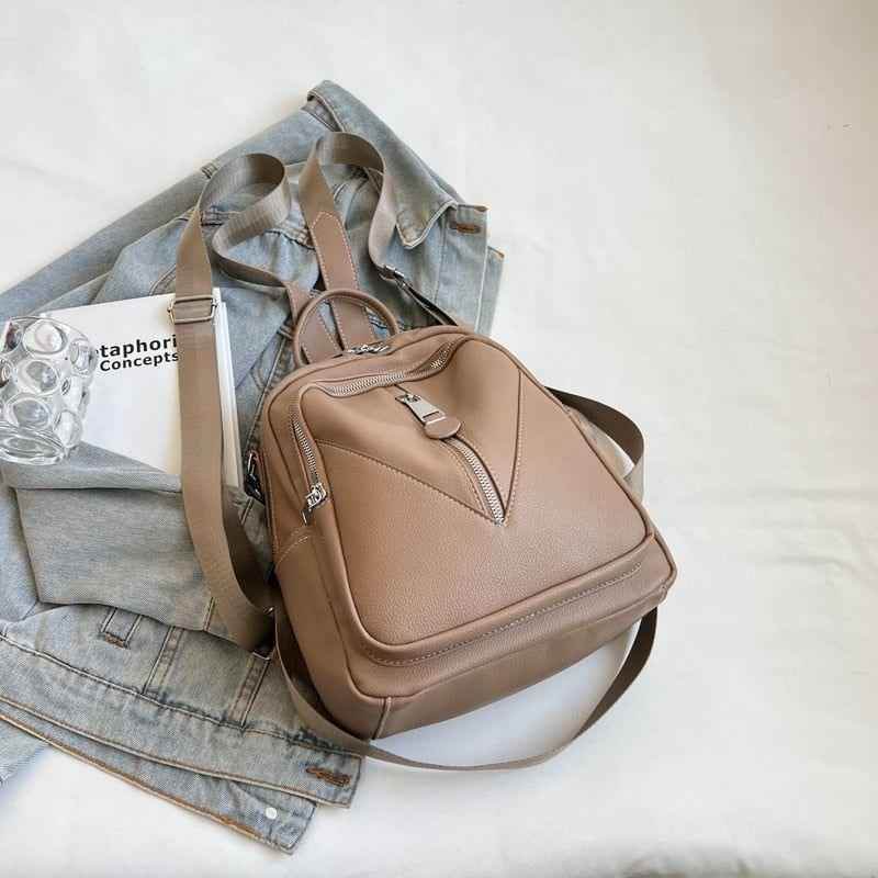 QB338 Cool Backpack - Solid Leather School Bag for Teenager Girls - Touchy Style