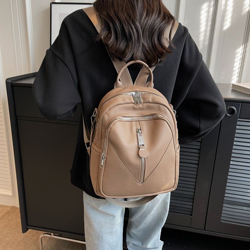 QB338 Cool Backpack - Solid Leather School Bag for Teenager Girls - Touchy Style .