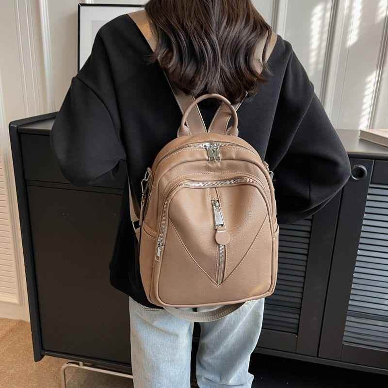 QB338 Cool Backpack - Solid Leather School Bag for Teenager Girls - Touchy Style
