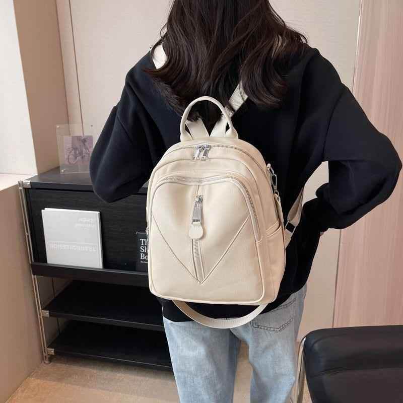 QB338 Cool Backpack - Solid Leather School Bag for Teenager Girls - Touchy Style