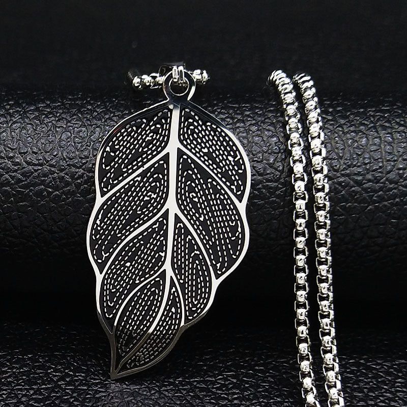 QS247 - Leaf Stainless Steel Chain Necklace Charm Jewelry - Touchy Style .