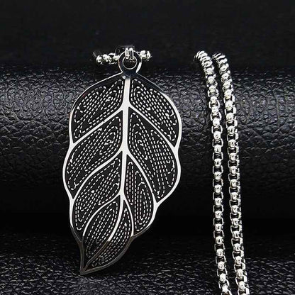 QS247 - Leaf Stainless Steel Chain Necklace Charm Jewelry - Touchy Style .