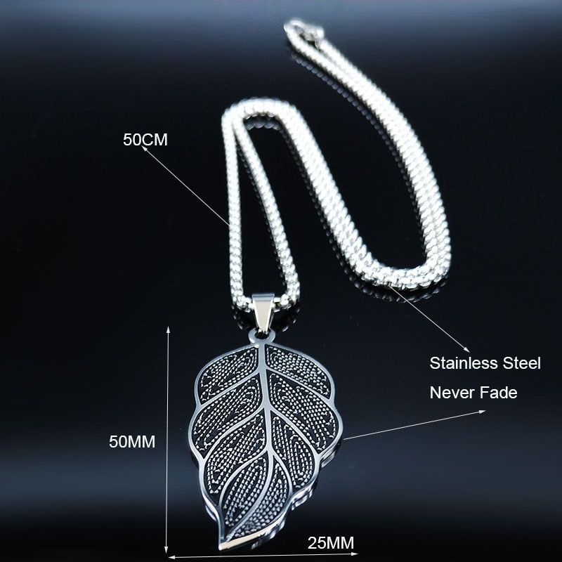 QS247 - Leaf Stainless Steel Chain Necklace Charm Jewelry - Touchy Style .