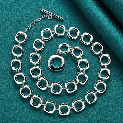 QS302 - 925 Sterling Silver Round Chain Necklace Charm Jewelry - Touchy Style .