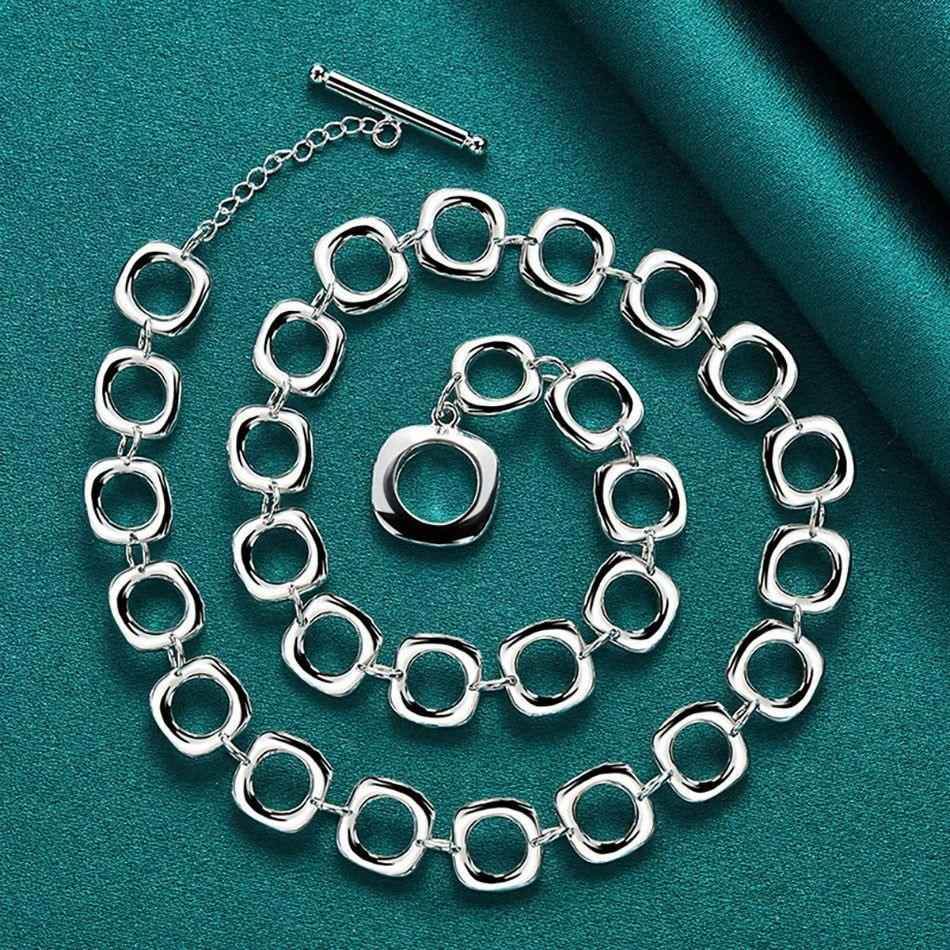 QS302 - 925 Sterling Silver Round Chain Necklace Charm Jewelry - Touchy Style
