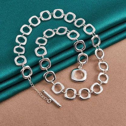 QS302 - 925 Sterling Silver Round Chain Necklace Charm Jewelry - Touchy Style .