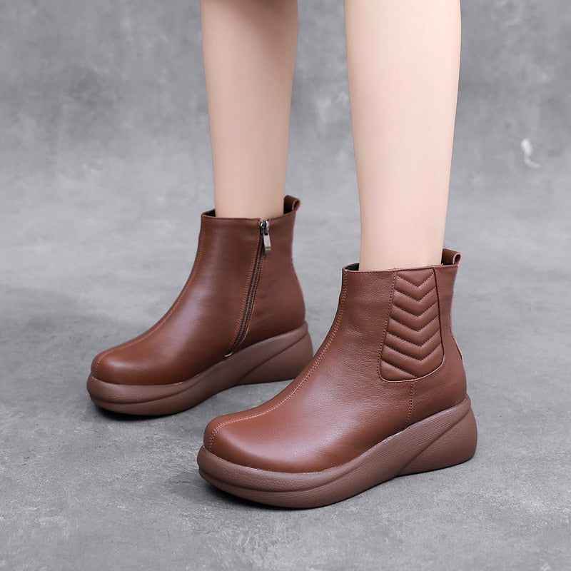 QX1222 Leather Platform Ankle Boots - Soft Women&