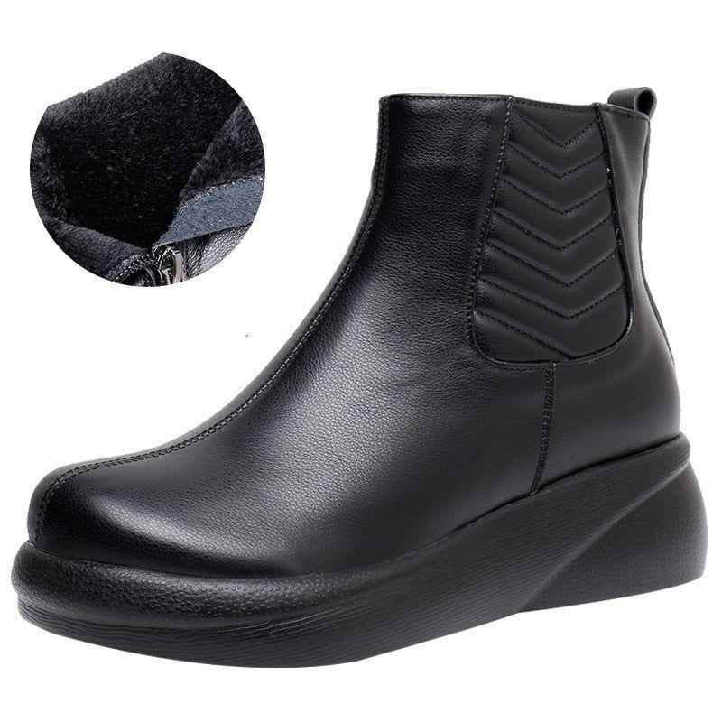 QX1222 Leather Platform Ankle Boots - Soft Women&