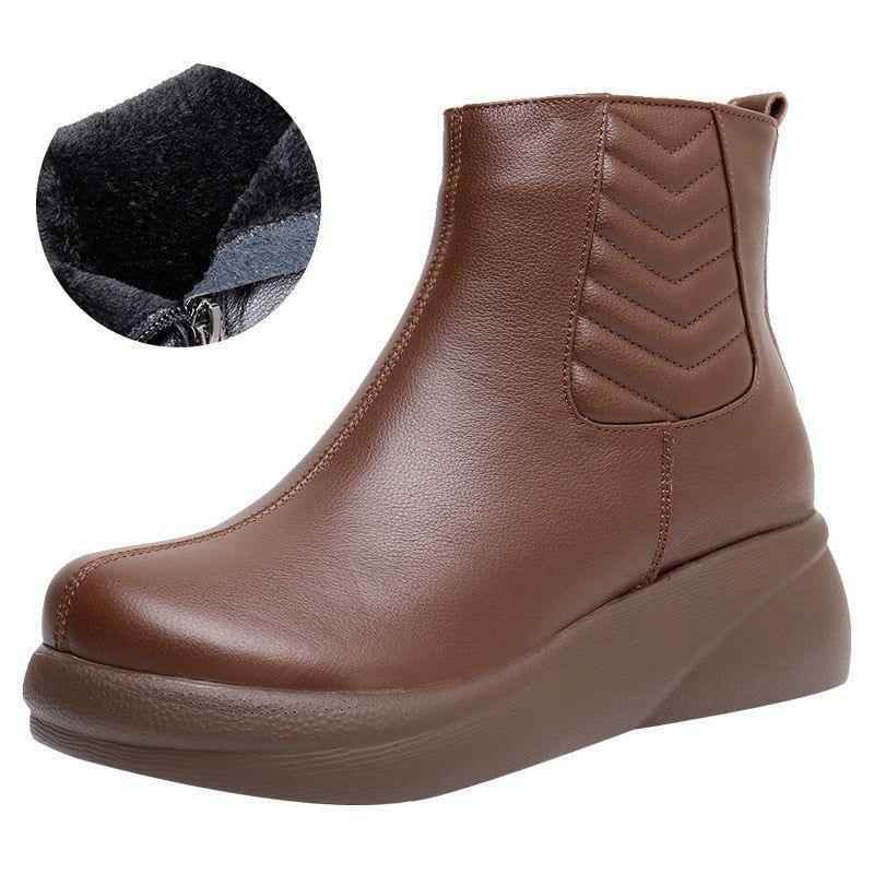 QX1222 Leather Platform Ankle Boots - Soft Women&