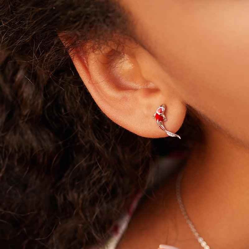 Red Koi Stud Earrings - 925 Sterling Silver Charm Jewelry (GX336) - Touchy Style
