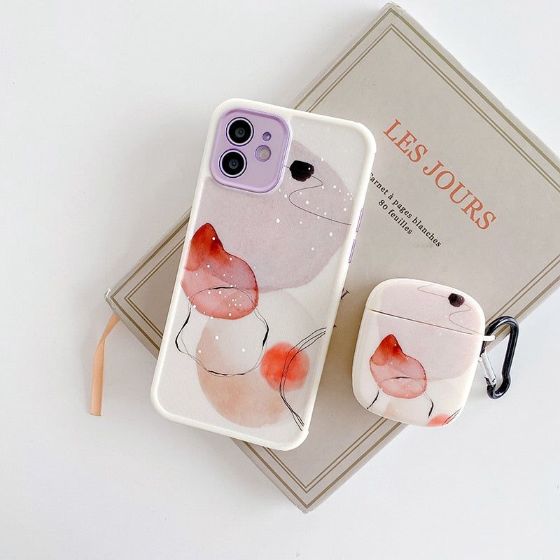 Red Paint 2pcs/Set Cute Phone Case + Earphone Cover For Airpods (1/2/Pro) - Compatible with iPhone 12, 11 Pro Max, XR, XS, X, 7, 8 Plus - Touchy Style .