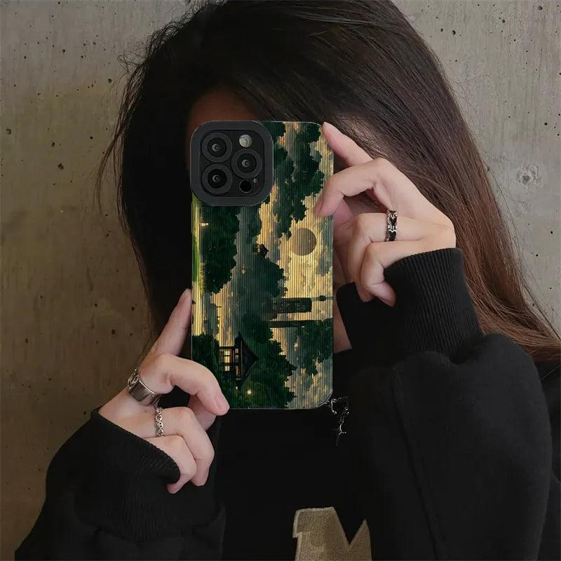 Retro Art Forest Scenery Landscape Cute Phone Case for iPhone 14, 13, 12 Pro, 11, XS Max, XS, Mini, 6, 7, 8 Plus, SE, X, and XR Cover - Touchy Style .